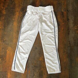 Alleson Athletic White Baseball Pants with Vertical Navy Stripe, Size Youth L